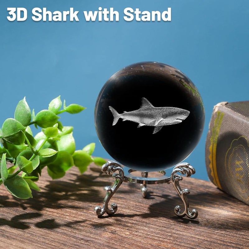 PYJ3DLAMP 3D Shark Crystal Ball with Stand Lase Engraved Glass Sphere Paperweight Shark Decor Gift - Image 3